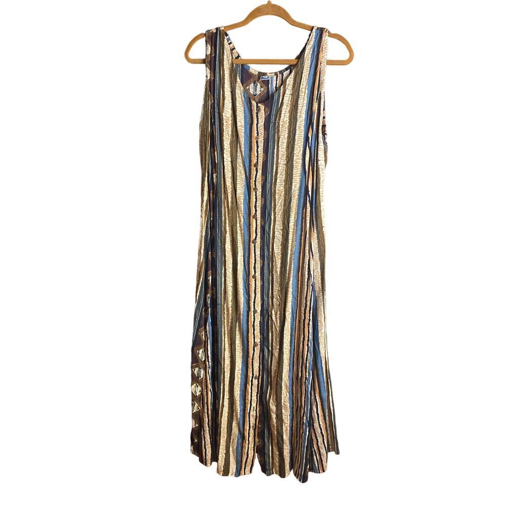 VINTAGE Striped Cotton Natural Dress Corset Back Large